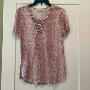 Pink and white snakeskin print top with Cris Cross front